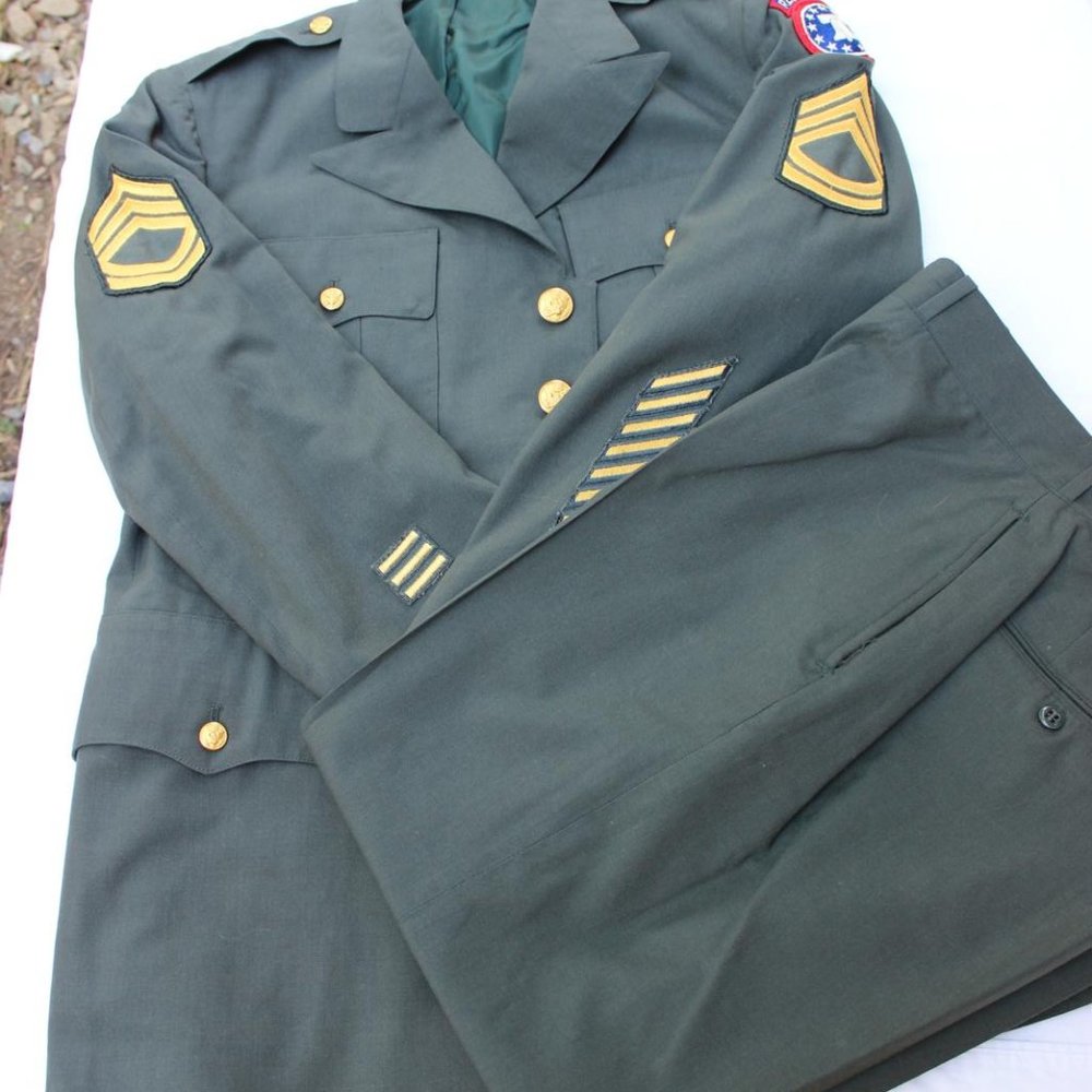 VTG 1950's GREEN U.S. ARMY MILITARY UNIFORM JACKET SIZE 42S & PANTS SIZE 36x32
